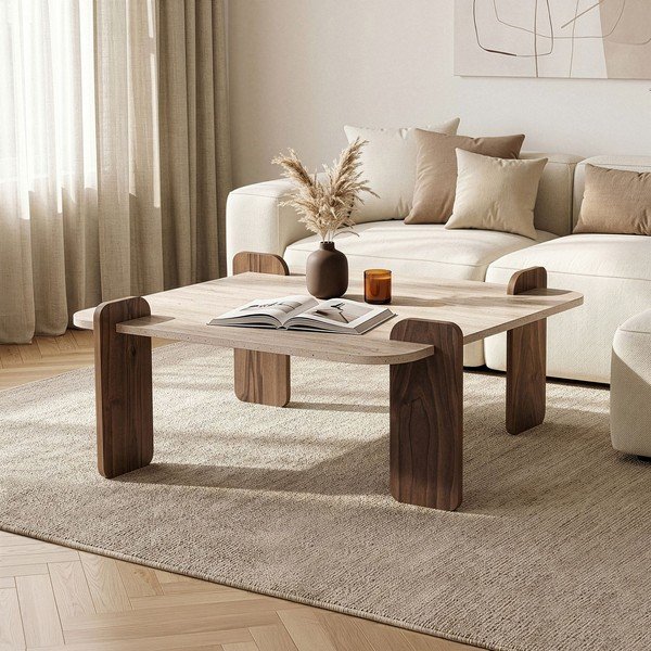 Béžový konferenční stolek 90x90 cm Marais – Nordure-image-1