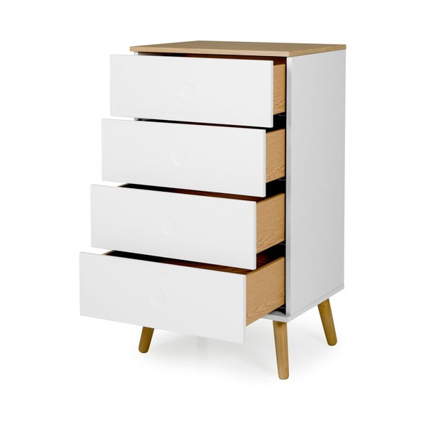 Bílá komoda s nohami z dubového dřeva s 4 zásuvkami Tenzo Dot, šířka 55 cm-image-3