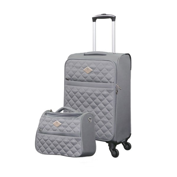 Set šedého cestovního kufru na kolečkách a menšího kufříku GERARD PASQUIER Valises Cabine & Unity Case