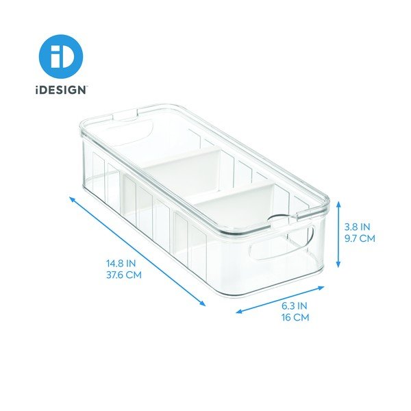 Průhledný úložný box s víkem a 3 přihrádkami iDesign, 38 x 16 cm-image-2