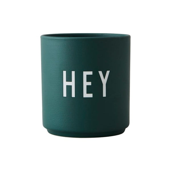 Tmavě zelený porcelánový hrnek Design Letters Favourite Hey