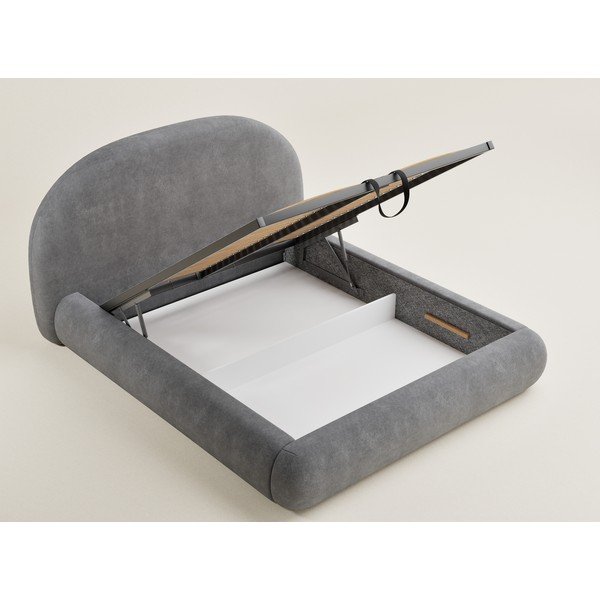 Šedá čalouněná dvoulůžková postel s úložným prostorem s roštem 160x200 cm Maumere – Maison de Rêve-image-1