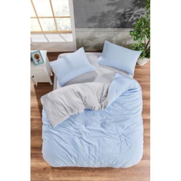 Modré/šedé povlečení na dvoulůžko/prodloužené z bavlny Renforcé s prostěradlem/4dílné 200x220 cm – Mila Home