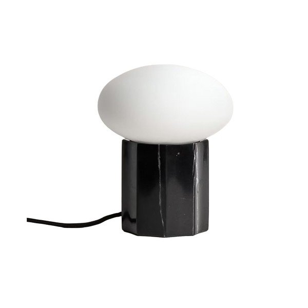 Bílá/černá kovová stolní lampa se skleněným stínidlem (výška 20 cm) Idela – Kave Home