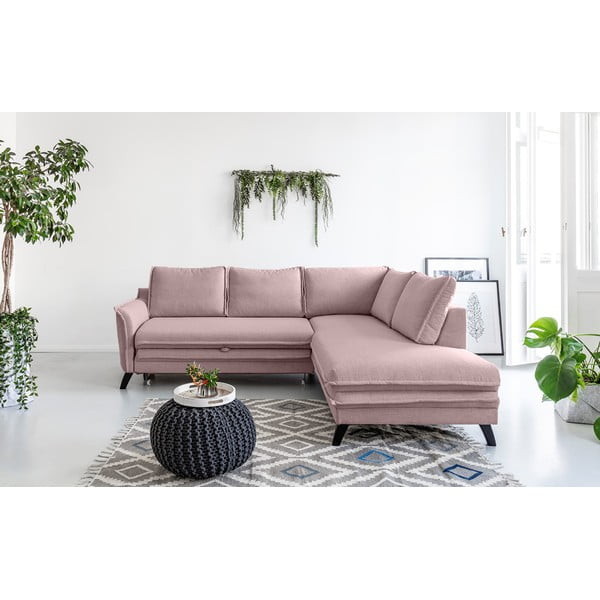 Pudrově růžová rozkládací rohová pohovka Miuform Charming Charlie L, pravý roh-image-1