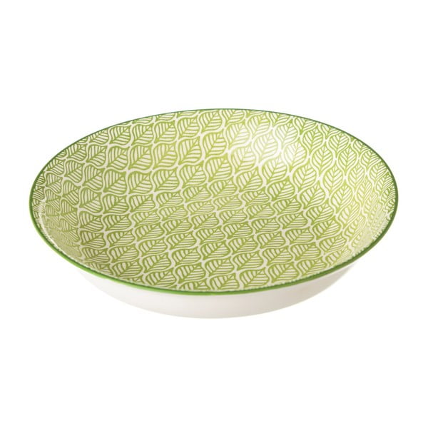 Zelenobílý porcelánový hluboký talíř Unimasa Leaf