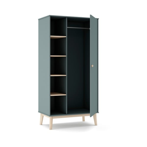 Dětská šatní skříň šedozelená 90x180x52 cm Esteban – Marckeric-image-3