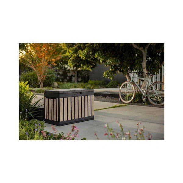 Černý/ve světle přírodní barvě plastový zahradní úložný box Deco Kentwood Ashwood – Keter-image-2