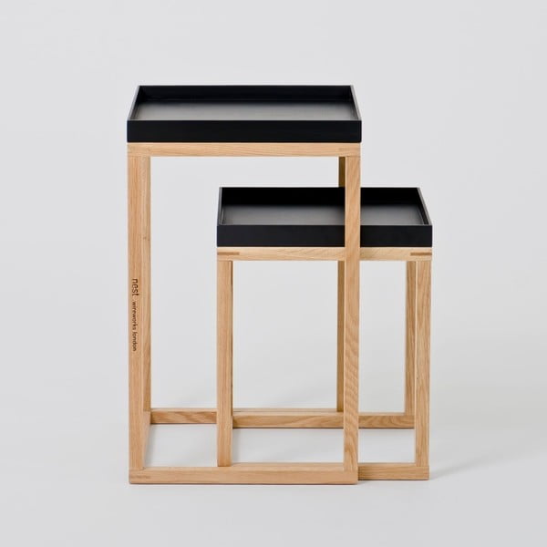 Sada 2 dubových odkládacích stolků s černou deskou Wireworks Oak-image-2