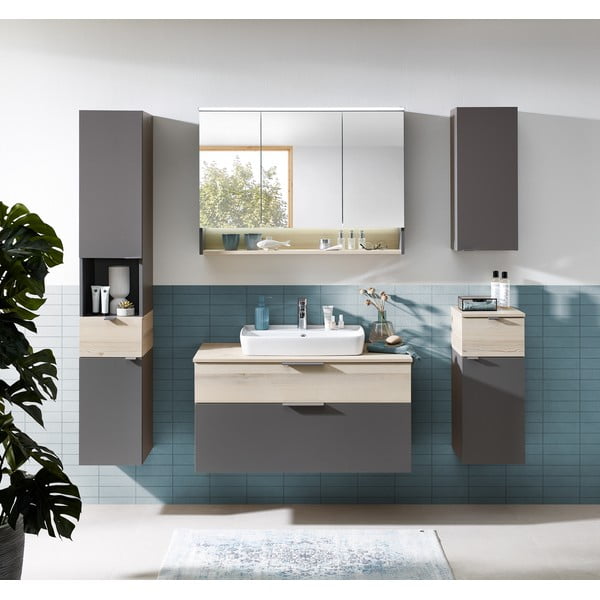 Šedá/v přírodní barvě nízká/závěsná koupelnová skříňka v dekoru borovice 72x30 cm Quickset 394 – Pelipal-image-1