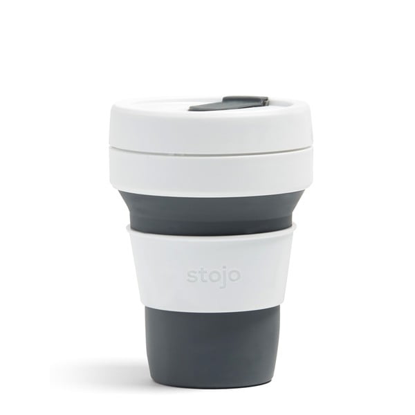 Šedo-bílý skládací cestovní hrnek Stojo Pocket Cup, 355 ml