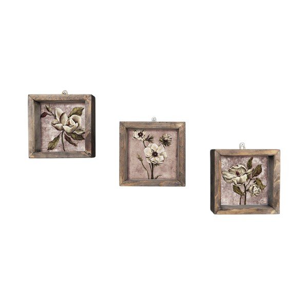 Sada 3 nástěnných obrazů Vintage, 15 x 15 cm
