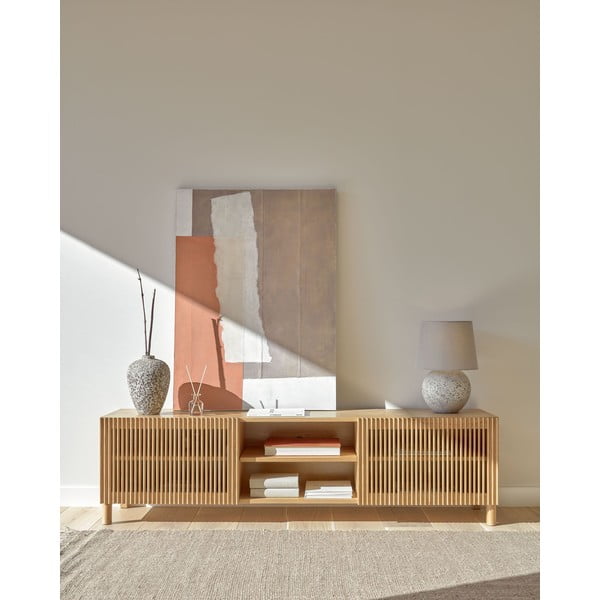 TV stolek v dekoru dubu v přírodní barvě 180x50 cm Beyla – Kave Home-image-1