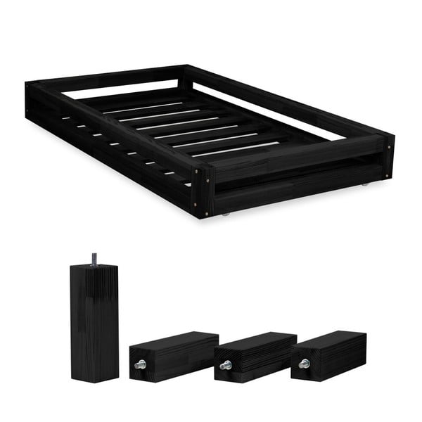 Set černé zásuvky pod postel a 4 prodloužených nohou Benlemi, pro postel 80 x 180 cm