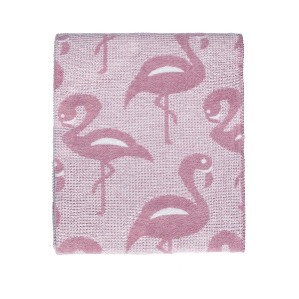 Růžová přikrývka s příměsí bavlny Flamingo, 180 x 220 cm-image-1