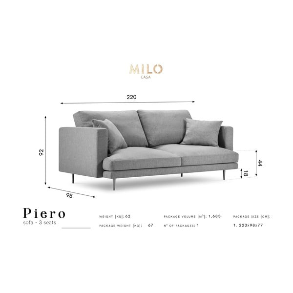 Lahvově zelená pohovka Milo Casa Piero, 220 cm-image-2