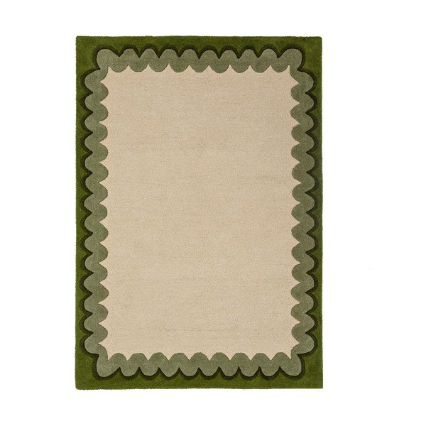 Zelený/v přírodní barvě ručně tkaný vlněný koberec 200x290 cm Wiggle Wool – Flair Rugs