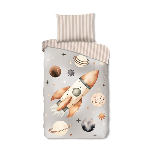 Šedobéžové bavlněné dětské povlečení na jednolůžko 140x200 cm Explore – Good Morning