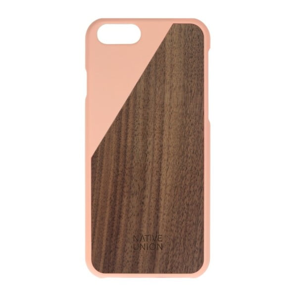 Světle růžový obal na mobilní telefon s dřevěným detailem pro iPhone 6 a 6S Native Union Clic Wooden Light