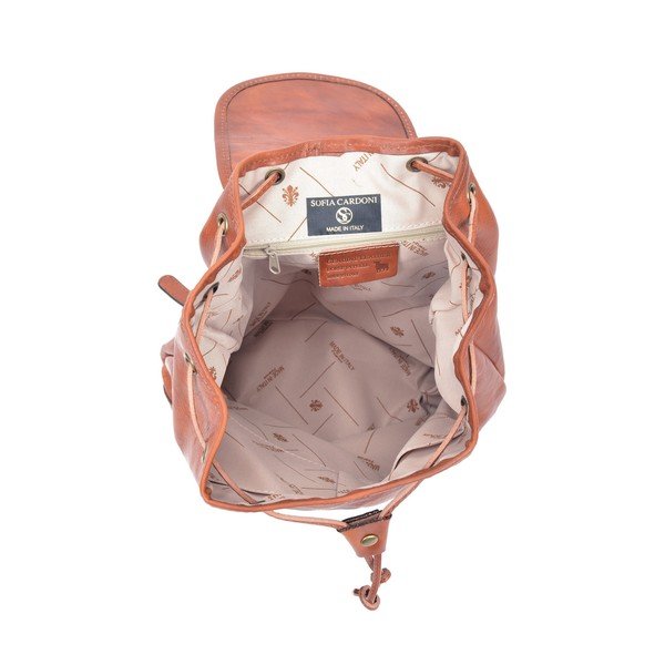 Koňakově hnědý kožený batoh Sofia Cardoni Cindy-image-3