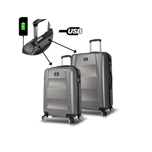 Sada 2 šedých cestovních kufrů na kolečkách s USB porty My Valice LASSO Cabin & Medium-image-2
