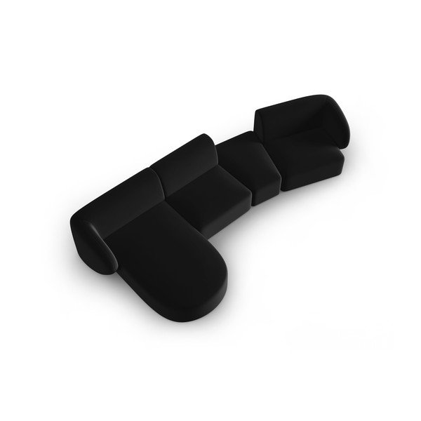 Černá sametová rohová pohovka (levý roh/s lenoškou) Paolo – Milo Casa-image-1