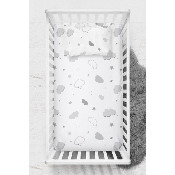 Bílé napínací dětské prostěradlo do postýlky z bavlny Renforcé 70x120 cm Bulut – Mijolnir-image-1