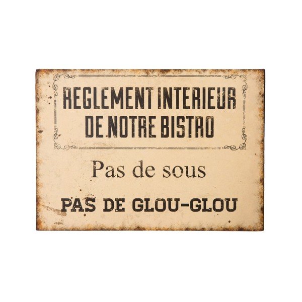 Plechová cedule Antic Line Réglement Bistro