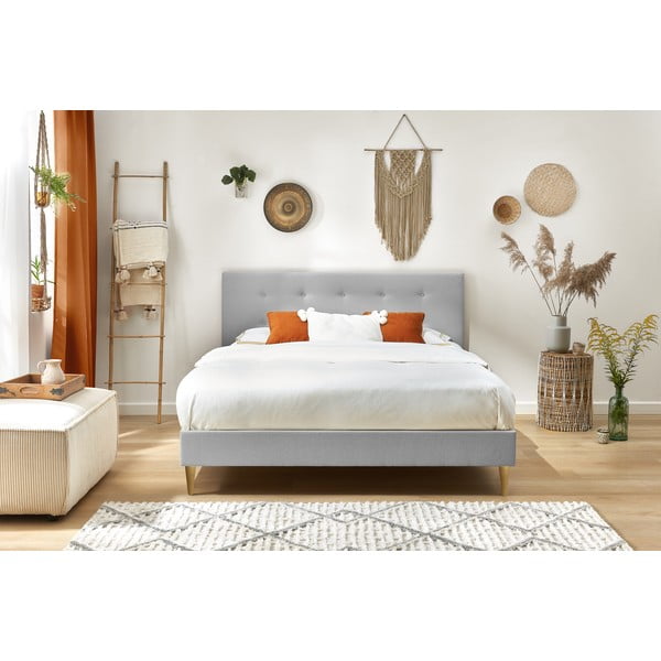 Světle šedá čalouněná dvoulůžková postel s roštem 180x200 cm Rory – Bobochic Paris-image-4