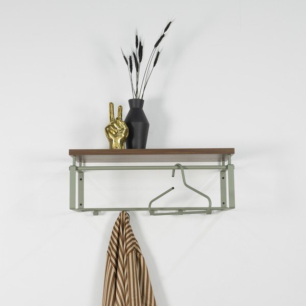 Hnědý/šedozelený kovový nástěnný věšák s poličkou 70 cm Rex – Spinder Design-image-1