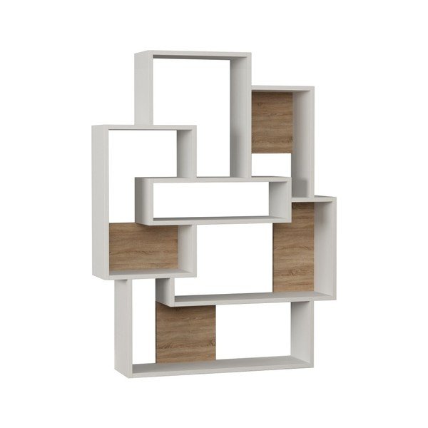 Bílá knihovna s detaily v dekoru dubového dřeva Barce White Oak