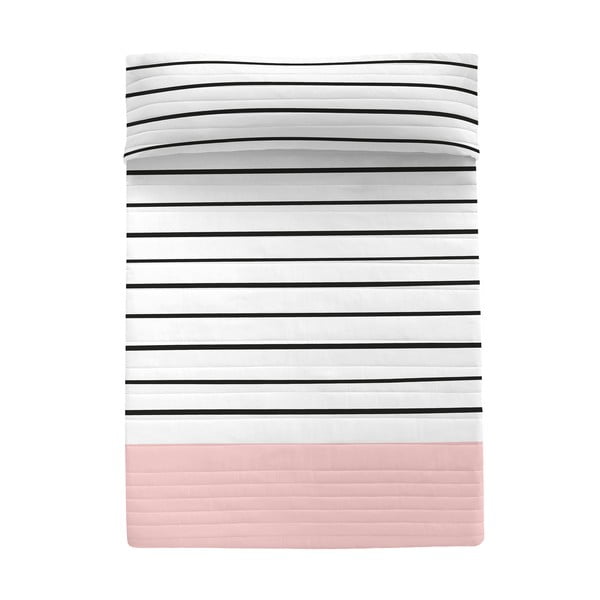 Bavlněný prošívaný přehoz v černobílé a růžové barvě 180x260 cm Blush – Blanc