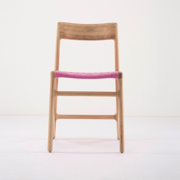 Jídelní židle z masivního dubového dřeva s růžovým sedákem Gazzda Fawn-image-4