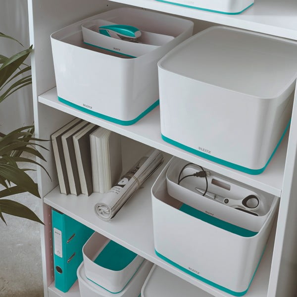 Bílo-tyrkysový úložný box s víkem Leitz Office, objem 18 l-image-1