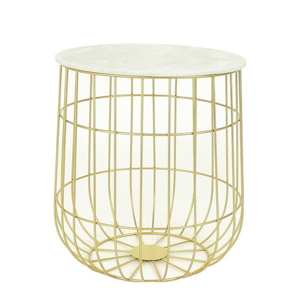 Zlatý kovový stolek s mramorovou deskou Birdcage, Ø 35 cm