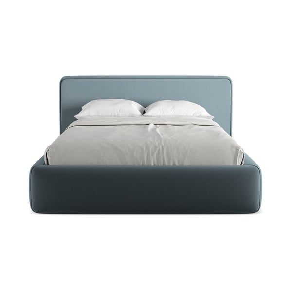 Modrá čalouněná dvoulůžková postel s úložným prostorem s roštem 140x200 cm Kiana – Makamii-image-4