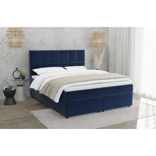 Tmavě modrá boxspring postel s úložným prostorem 160x200 cm Flip – Ropez-image-1