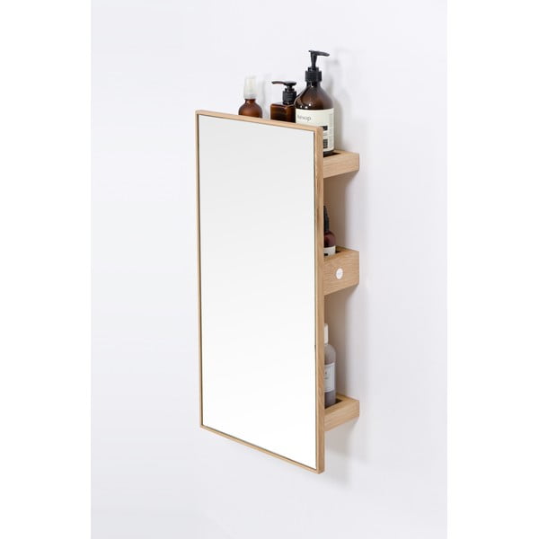 Police se zrcadlem z dubového dřeva v přírodní barvě 31x61,5 cm Slimline – Wireworks-image-4
