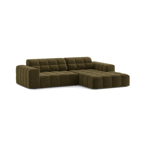 Khaki sametová rohová pohovka (pravý roh/s lenoškou) Chicago – Cosmopolitan Design-image-1