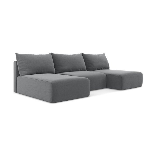 Šedá sametová rozkládací/s úložným prostorem rohová pohovka (do "U") Kalena – Makamii-image-2