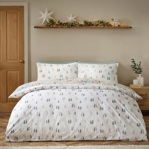 Flanelové povlečení na jednolůžko v přírodní barvě 135x200 cm Brushed Christmas Deer – Catherine Lansfield-image-1