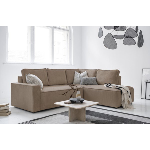 Béžová manšestrová rozkládací rohová pohovka (pravý roh) Brave Dave – Miuform-image-3