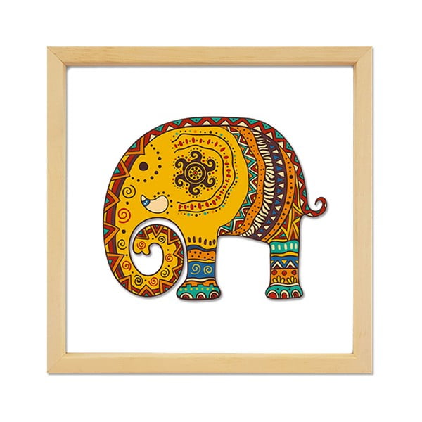 Skleněný obraz ve dřevěném rámu Vavien Artwork Elephant, 32 x 32 cm