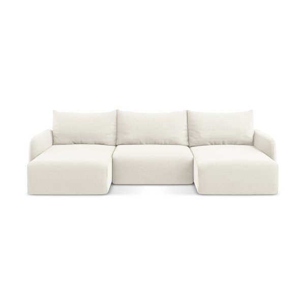 Krémová sametová rozkládací/s úložným prostorem rohová pohovka (do "U") Kalena – Makamii