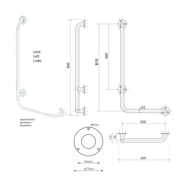 Nástěnné madlo do koupelny z nerezové oceli 63 cm Handicap Left – Sapho-image-2