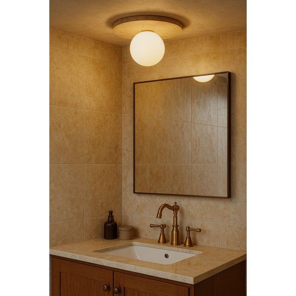 Béžové kamenné stropní svítidlo se skleněným stínidlem ø 12 cm Hilde – Opviq lights-image-3