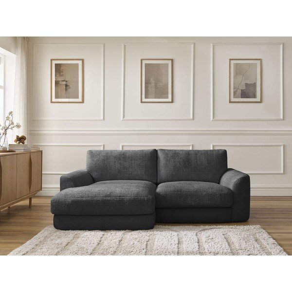 Černá žinylková rohová pohovka (levý roh/s lenoškou) Leonore – Bobochic Paris-image-1