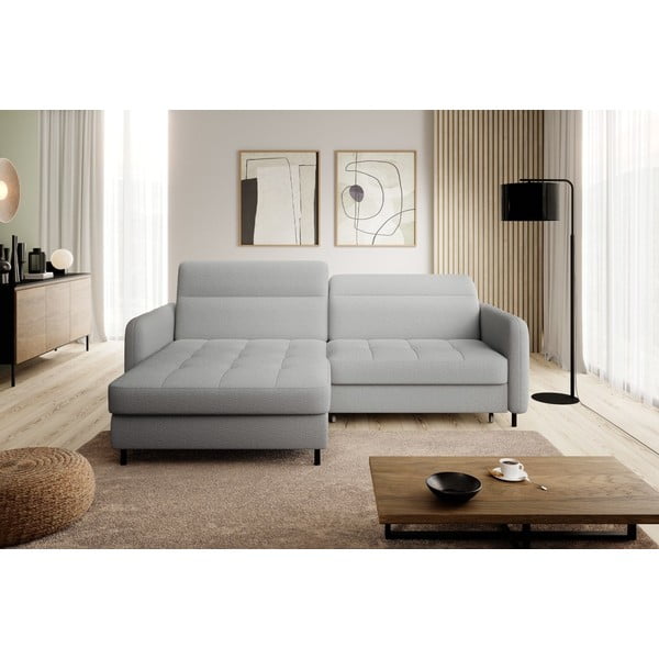 Šedá rozkládací/s úložným prostorem rohová pohovka z textilie bouclé (levý roh/s lenoškou) Gomsi – ELTAP-image-3