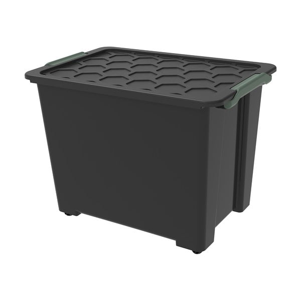 Leskle černý plastový úložný box s víkem Evo  Safe - Rotho