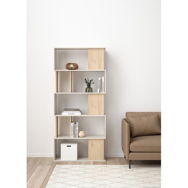 Krémová knihovna v dekoru dubu 80x173,5x29,5 cm Maze – Tvilum-image-1
